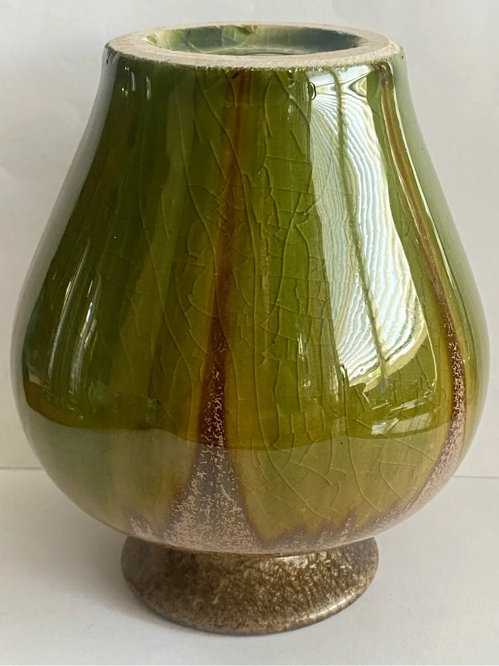 Vtg Hosley Art Pottery 3-piece Decorative Vase Set Glossy Earth Tone Drip Glaze